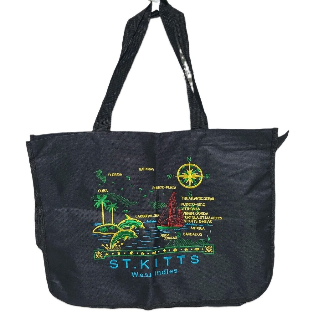 St. Kitts West Indies Tote Bag  Embroidered Zippered Caribbean Sea Large Canvas